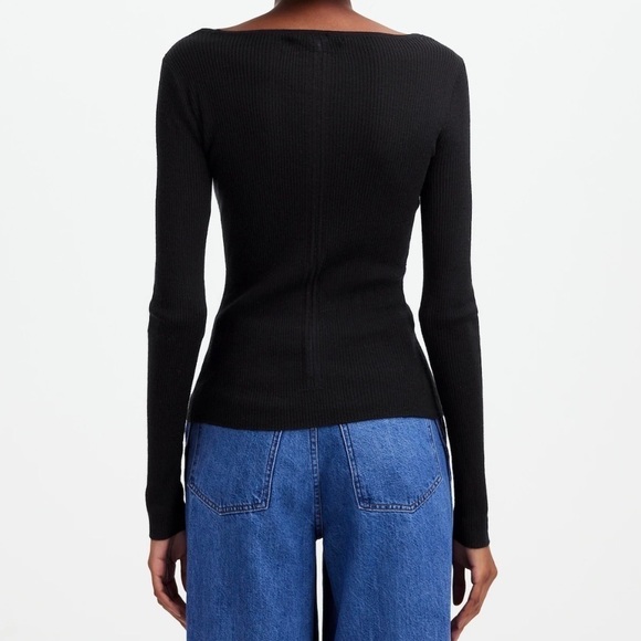 Madewell Merino Wool-Silk Blend Scoopneck Sweater in Black size M NWT NS654 - Picture 4 of 14